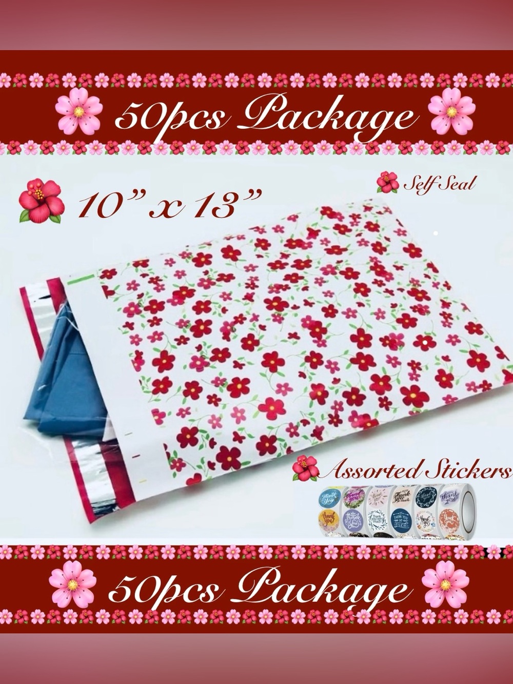 50pcs Shipping Bundle 🌺🆕🌺 25ct -10” x 13” Bags & 25ct Assorted Stickers